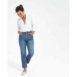 Everlane Womens The Clean Silk Notch Shirt Button Down Gray White 0